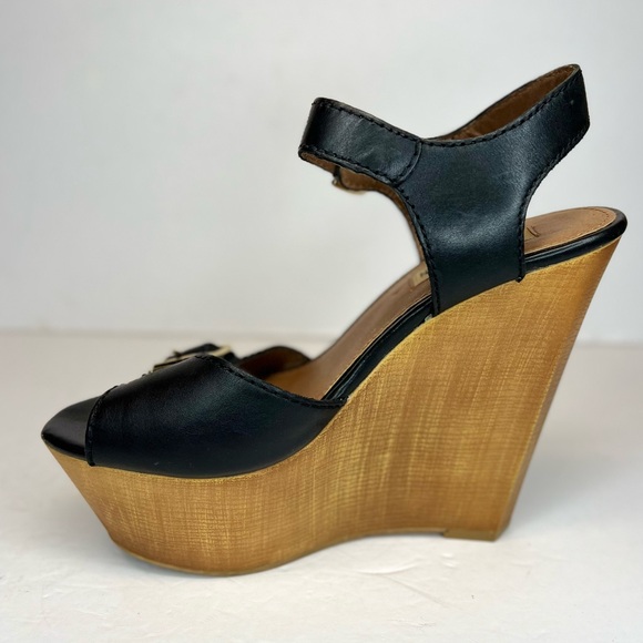 Steve Madden Womens Breeann Platform Wedge Peep Toe Sandal Black Sz 8 Leather - Picture 5 of 10